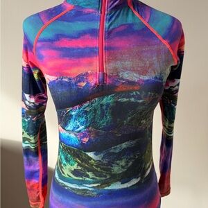 Neve Artsy abstract Colorful Long Sleeve Athletic Top 1/4 Zip XSmall